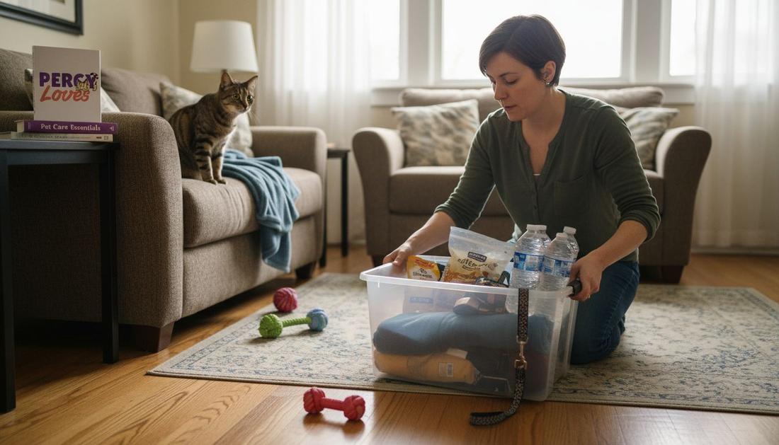 Owner packing emergency kit for cat and dog