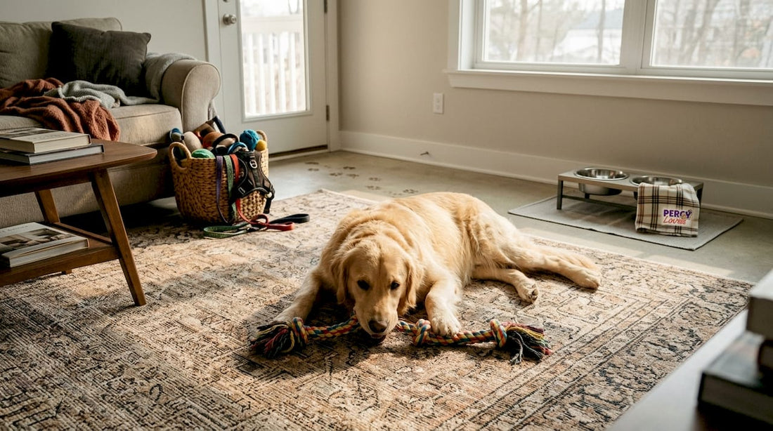 Dog relaxing in sunlit home environment