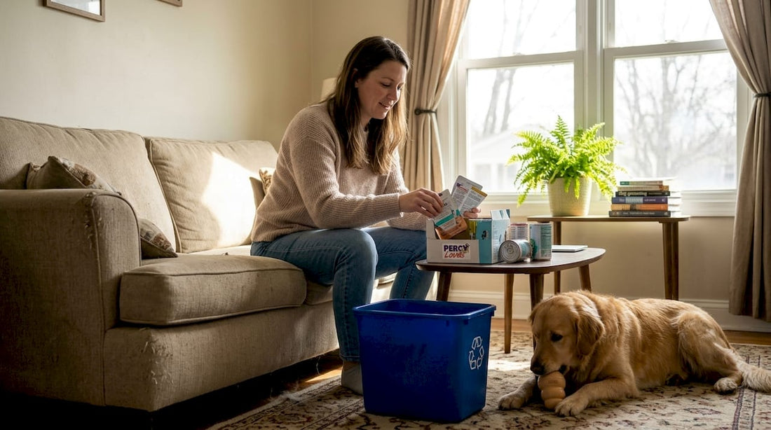 Woman sorting eco-friendly pet care recyclables