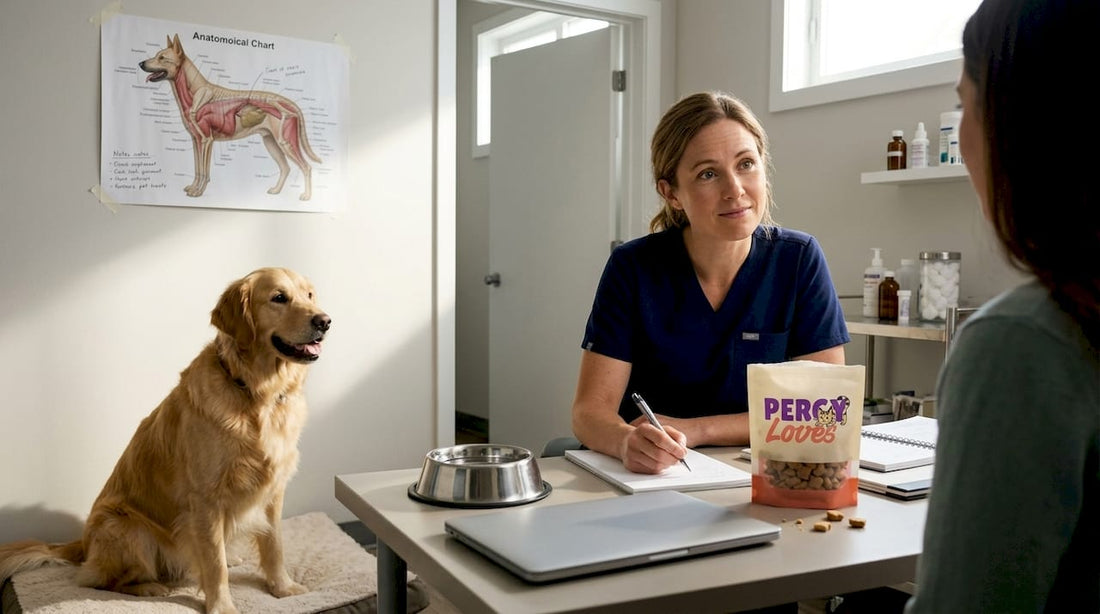 Veterinarian consulting pet owner in exam room