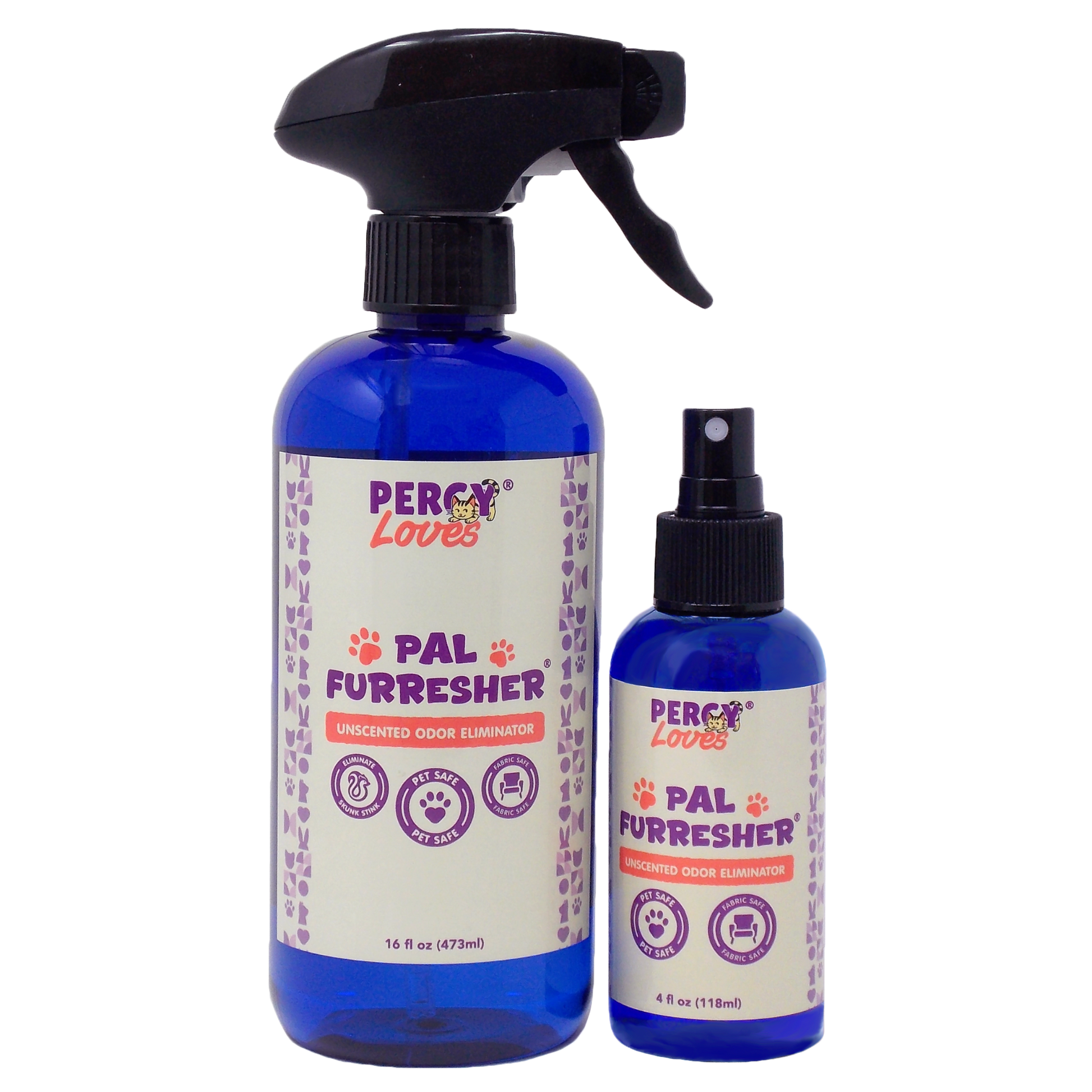 Two bottles of Percy Loves PAL Furresher on a white background