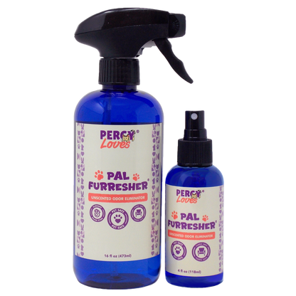 Two bottles of Percy Loves PAL Furresher on a white background